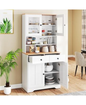 Pantry Cabinet 67'' Tall Kitchen Floor Cabinet w/ 2 Removable Shelves 2 Drawers