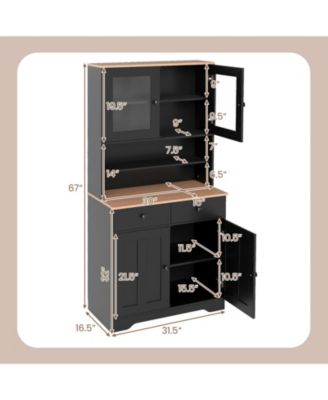 Pantry Cabinet 67'' Tall Kitchen Floor Cabinet w/ 2 Removable Shelves 2 Drawers