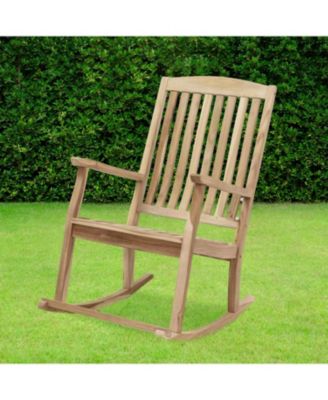 Teak Wood Outdoor Porch Rocking Chair with Slatted Back, 275 lb Capacity, Unfinished