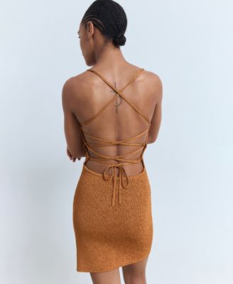Women's Cross-Back Detail Lurex Knit Dress