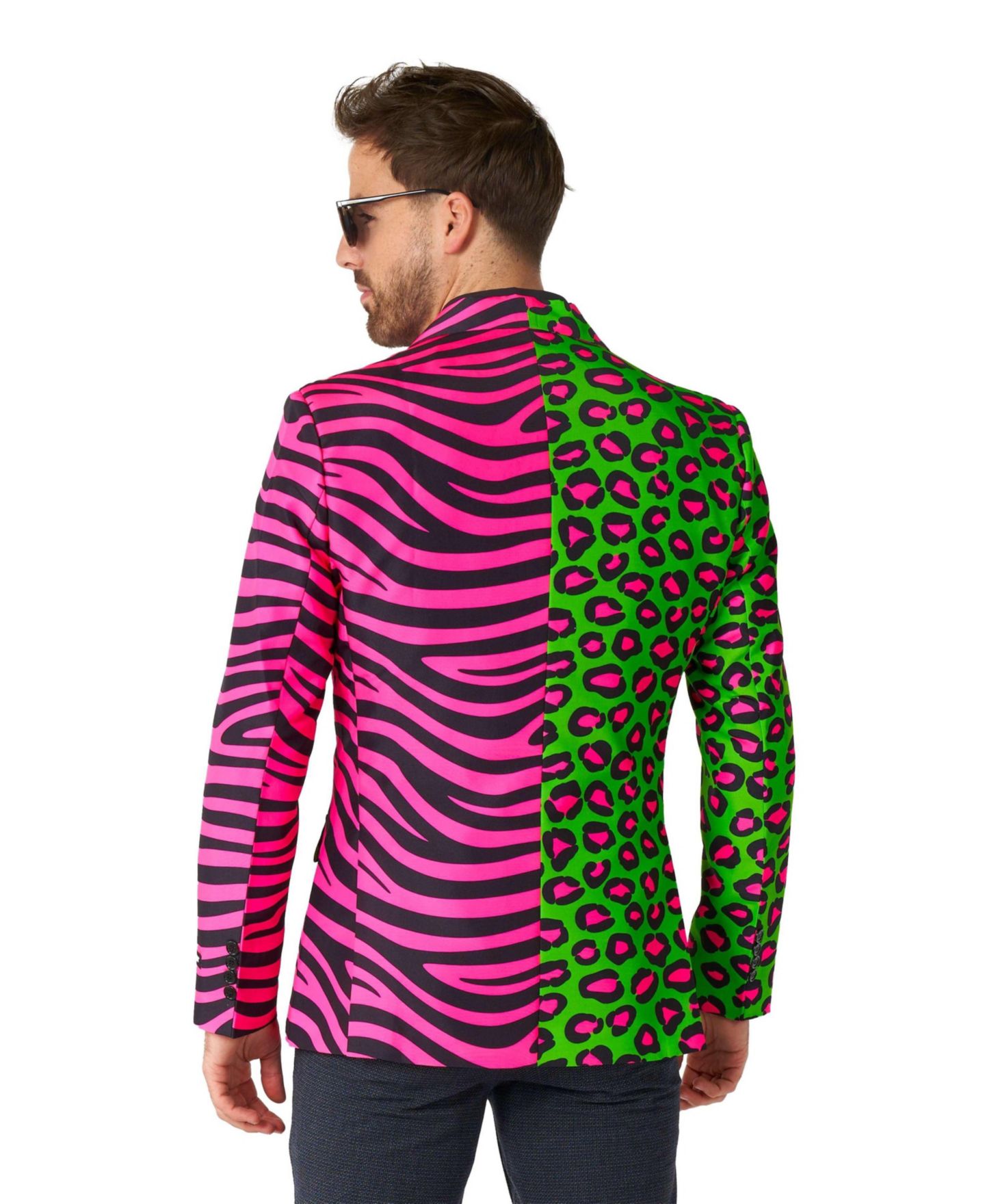 Мужской пиджак Suitmeister Party Blazer - Neon Animal Print Slim Fit - Green - Pink, цвет: Miscellaneous — фото 3