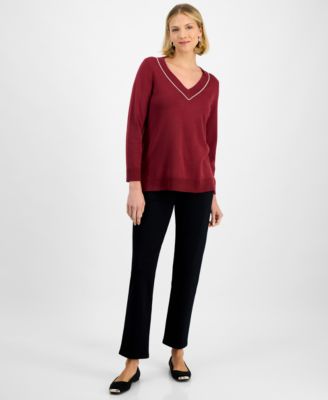 Women's Beaded-Neck Sweater, Macy's Exclusive