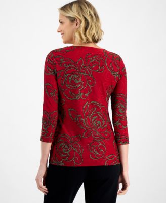 Petite Flocked Keyhole Top