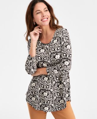 JM Collection - Women's Floral-Print Round-Hem Top
