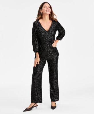 Women's Sequinned 3/4-Sleeve Top, Macy's Exclusive