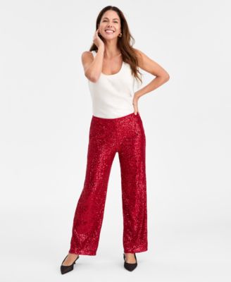 JM Collection - Women's Sequinned Pull-On Pants