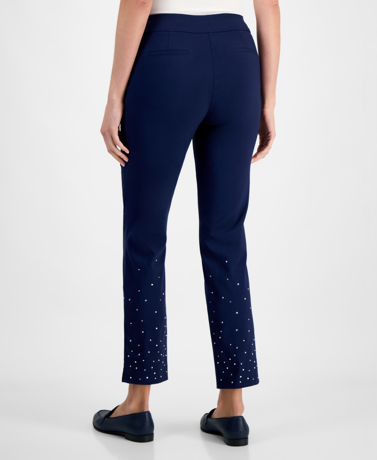 Jm Collection Women's Rhinestone Pearl Embellished Pull-on Cambridge Pants, Macy's Exclusive In Blue