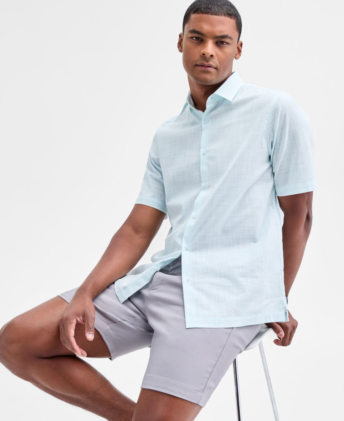 Мужская рубашка на пуговицах Perto с коротким рукавом и гео-принтом спереди, эксклюзивная модель Macy's