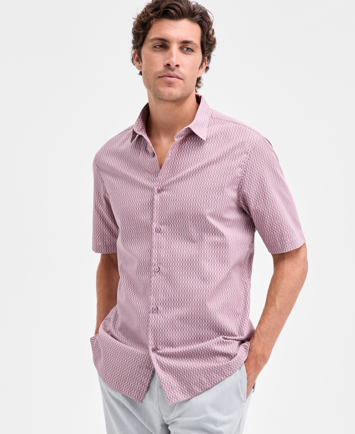 Alfani Men's Perto Short Sleeve Geo Print Button-Front Shirt, Macy's Exclusive