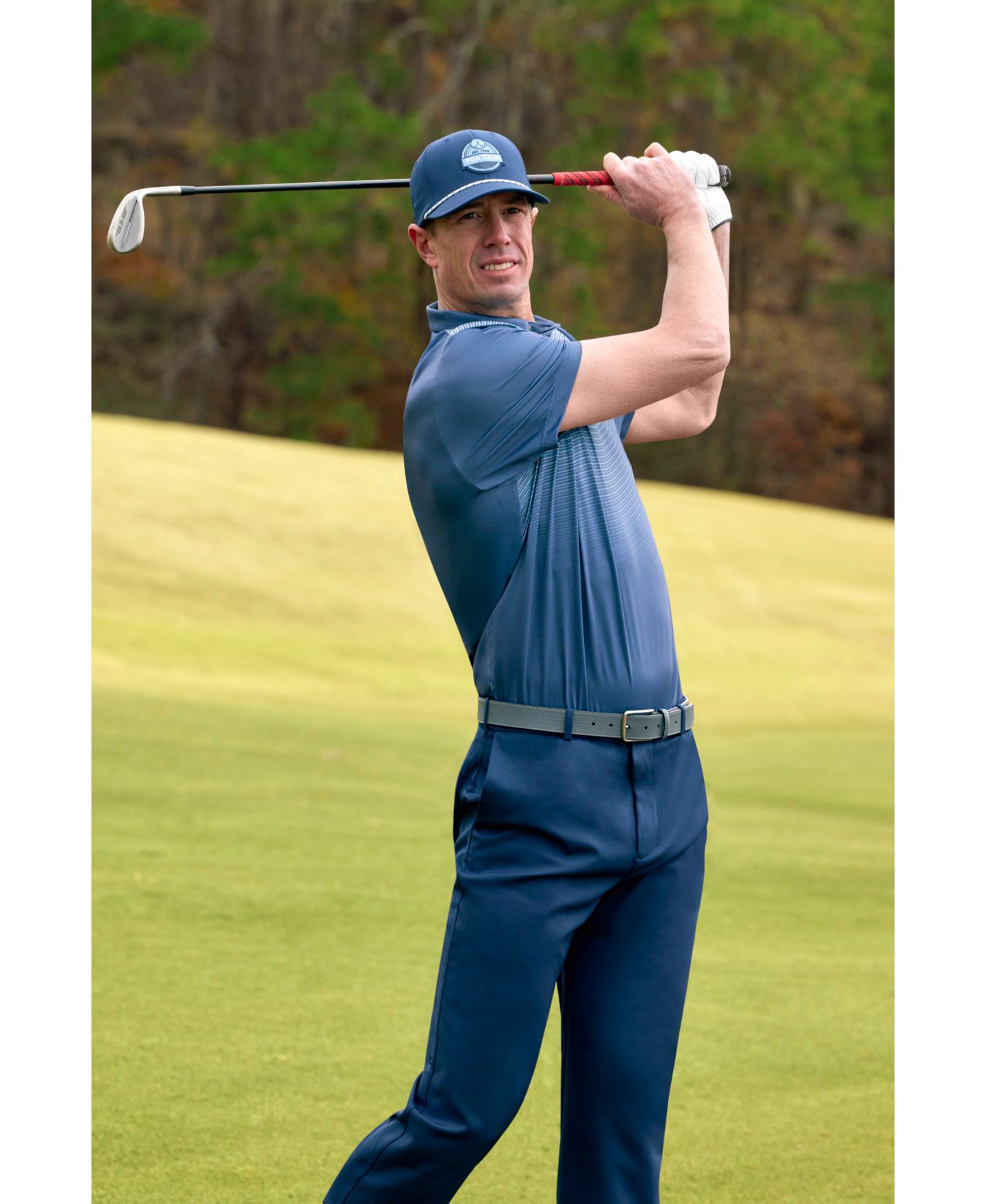 Мужское поло PGA TOUR Stripe Print Short Sleeve Golf Polo Shirt, цвет: Синий индиго — фото 4