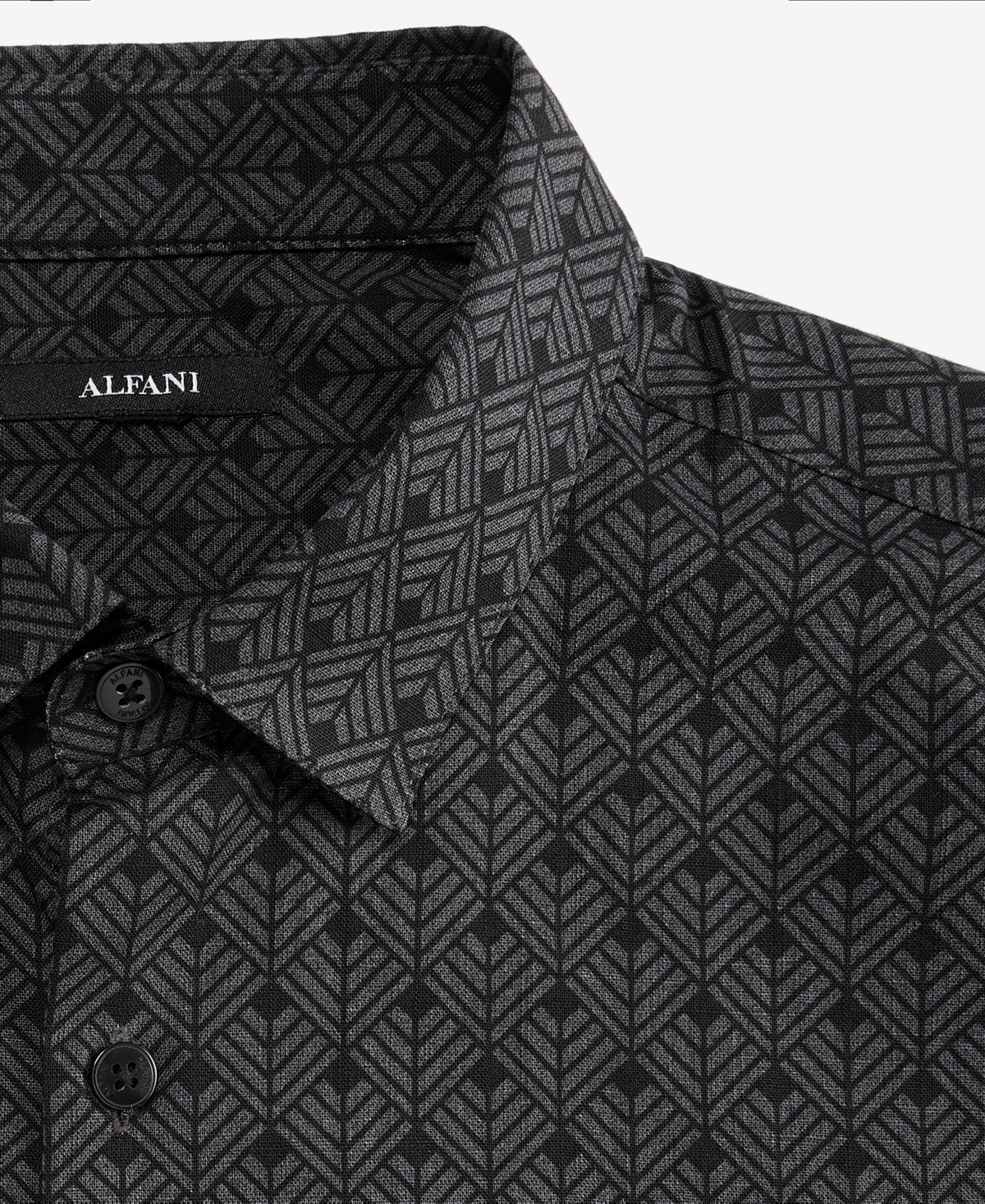 Alfani Men's Finn Short Sleeve Geo Print Button-front Shirt, Macy's Exclusive In Black