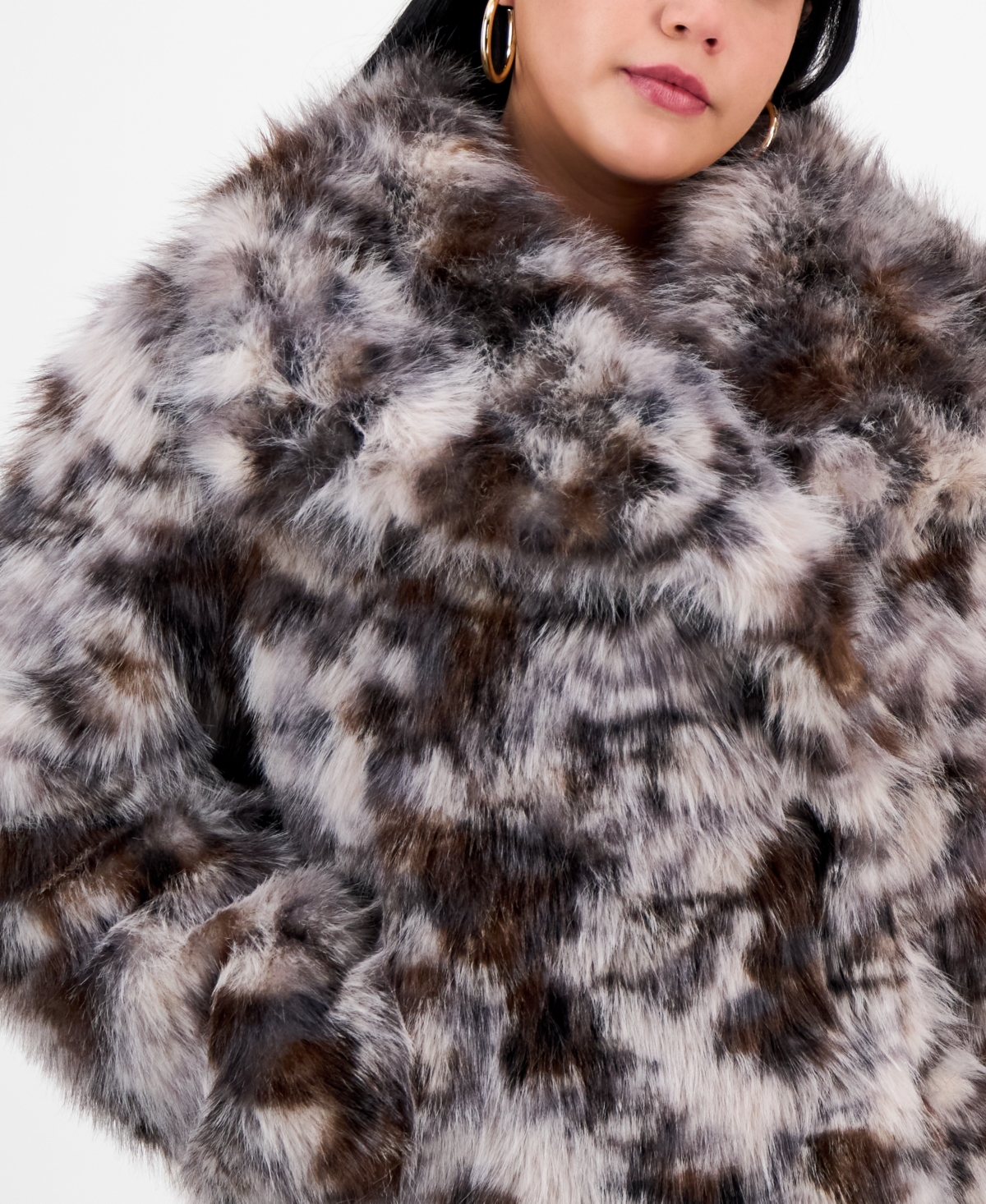 Bar Iii Trendy Plus Printed Faux-fur Coat, Macy's Exclusive In Multi