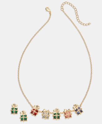 Gold-Tone Multicolor Present Stud Earrings & Frontal Necklace Set