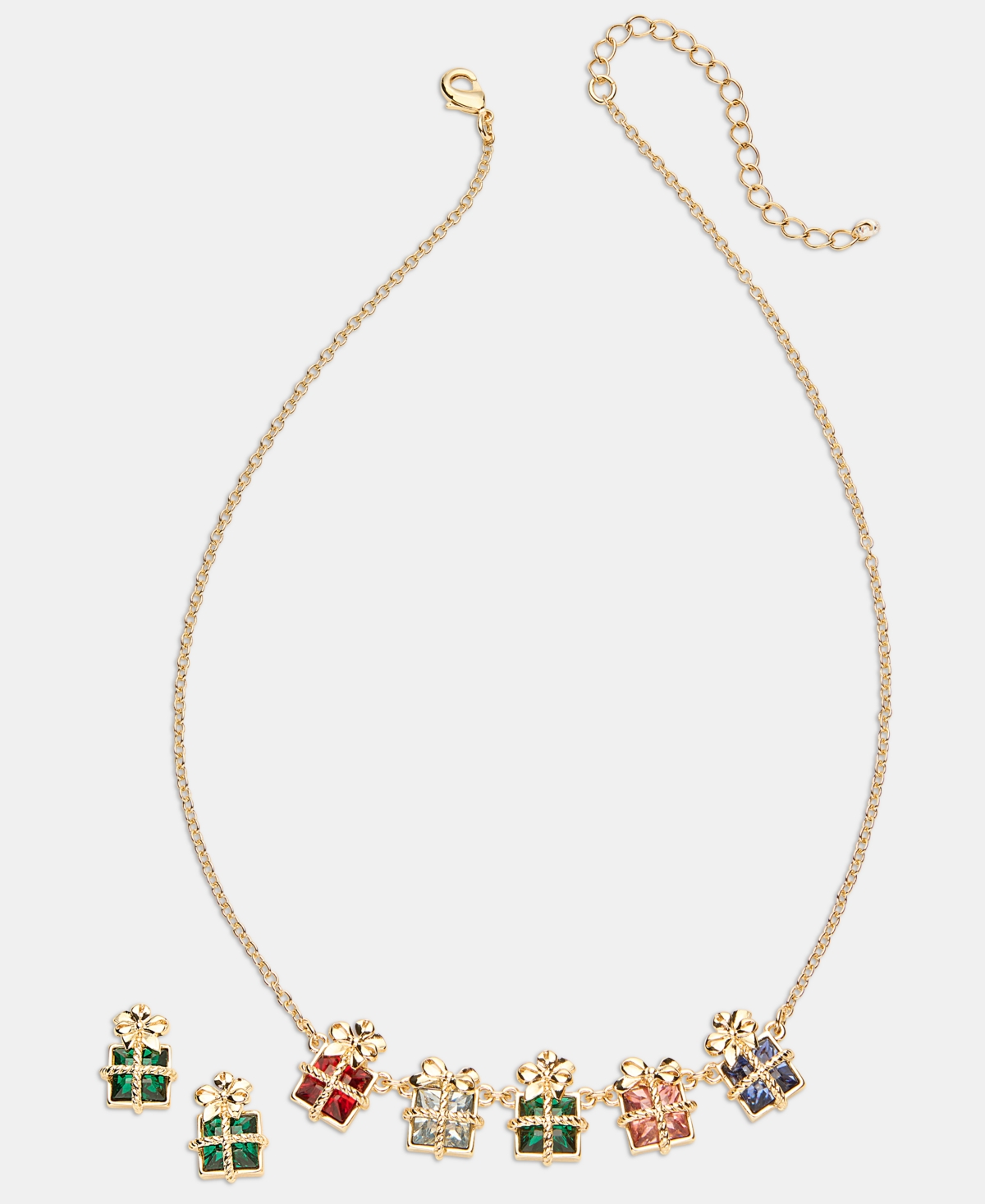 Holiday Lane Gold-tone Multicolor Present Stud Earrings & Frontal Necklace Set In Multi