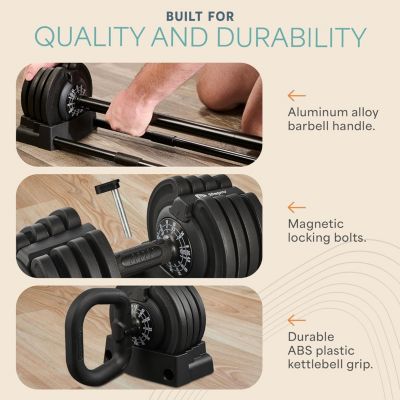 Adjustable Dumbbell 43lb Single – Quick-Change Adjustable Weight with Anti-Slip Handle, Space-Saving Gym Weights for Home Fitness