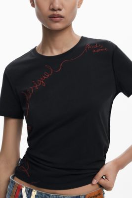 Women's T-shirt with embroidered phrase
