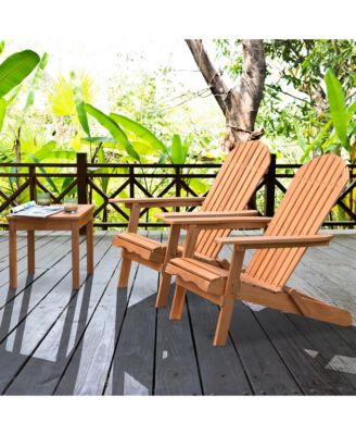 3PCS Eucalyptus Adirondack Chair Set w/ Side Table Outdoor Patio