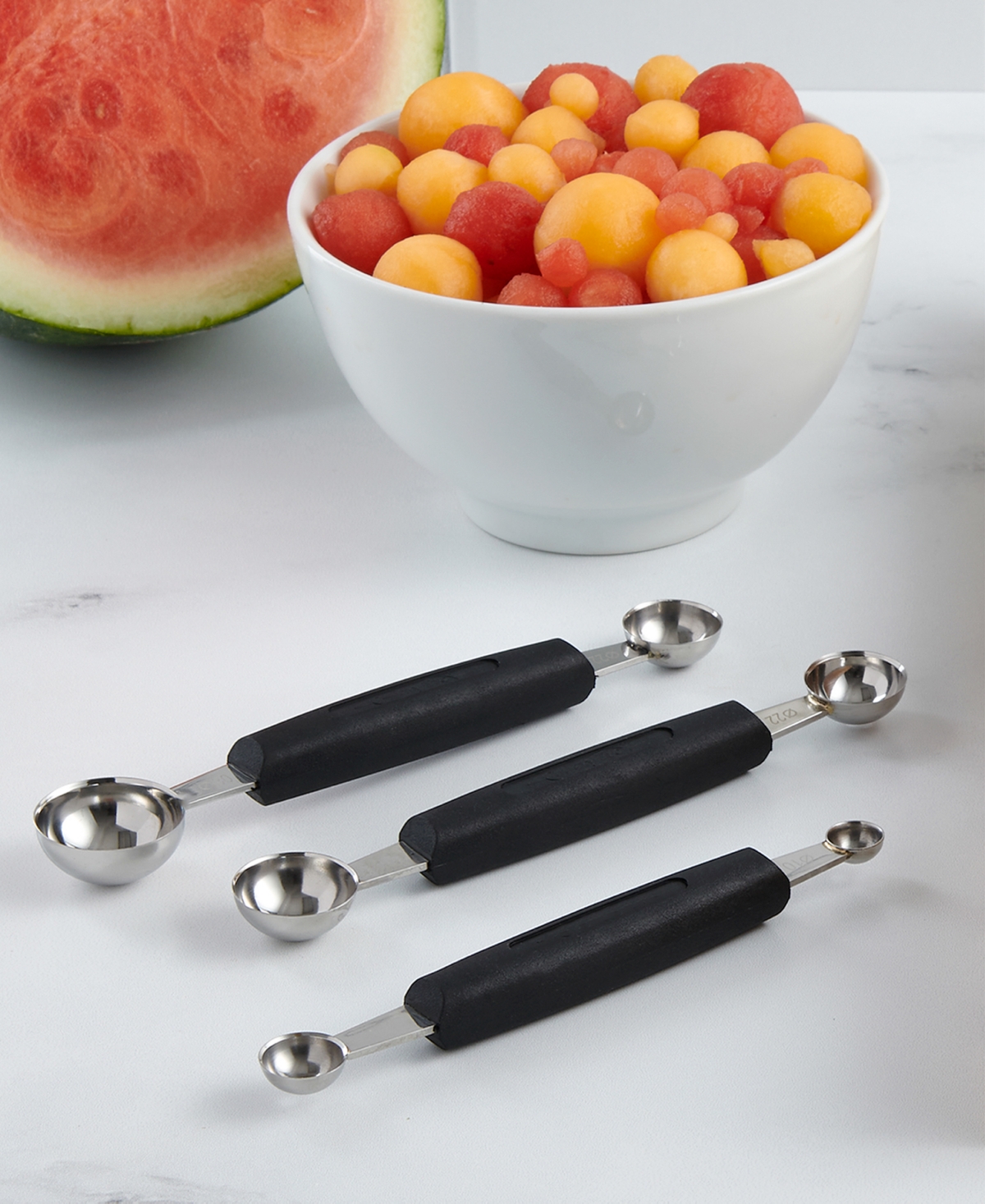 Cat Cora Cutlery-pro 3-piece Dual Blades Millimeter Soft-grip Handle Melon Baller Set In Multi