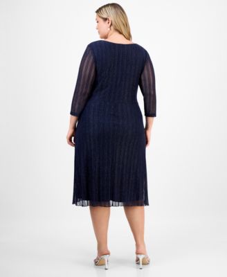 Plus Size Mesh Long-Sleeve Round-Neck Dress