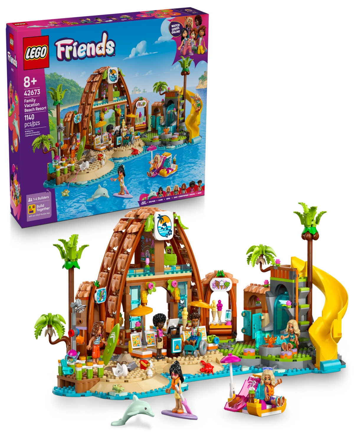 Lego Friends Family Vacation Beach Resort 42673 Toy Building Set, 1140 Pieces In Multi