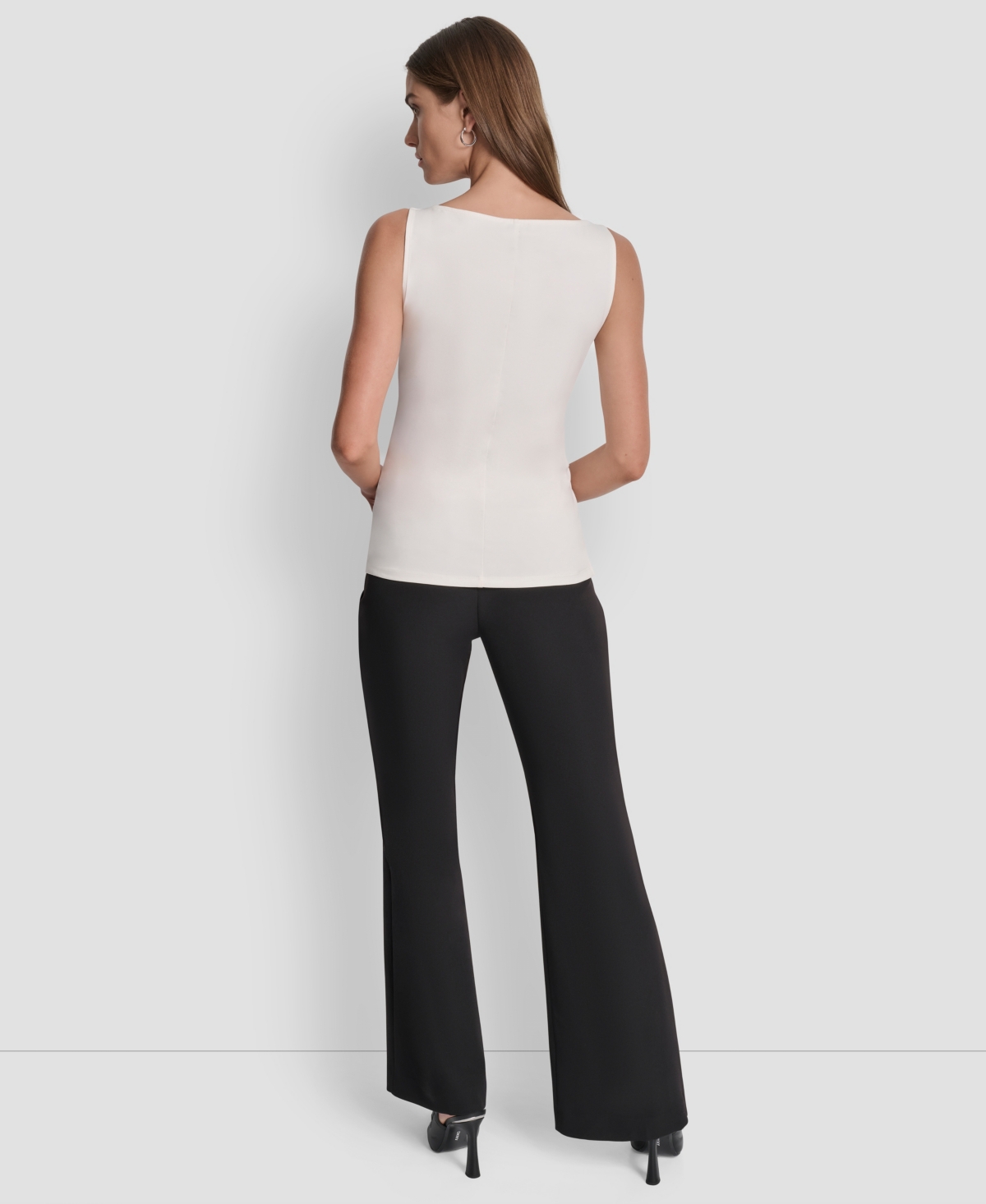 Dkny Petite Ponte Cowl Neck Top In White