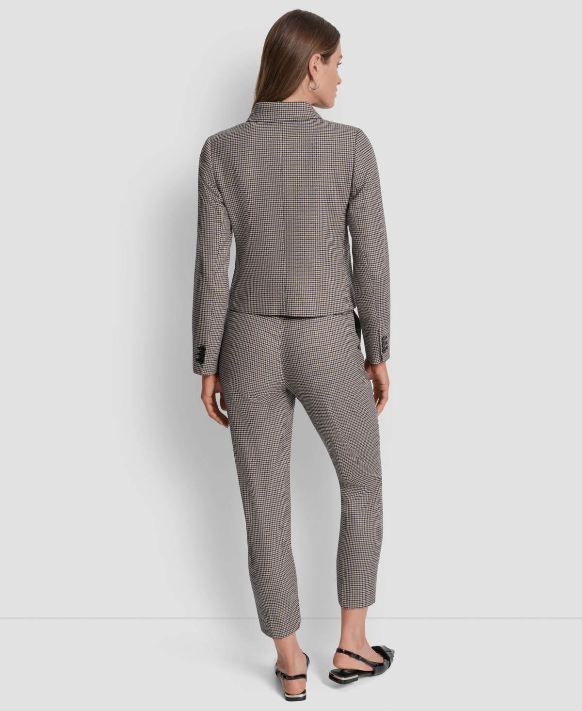 Dkny Petite Houndstooth Long Sleeve Trucker Jacket In Gray