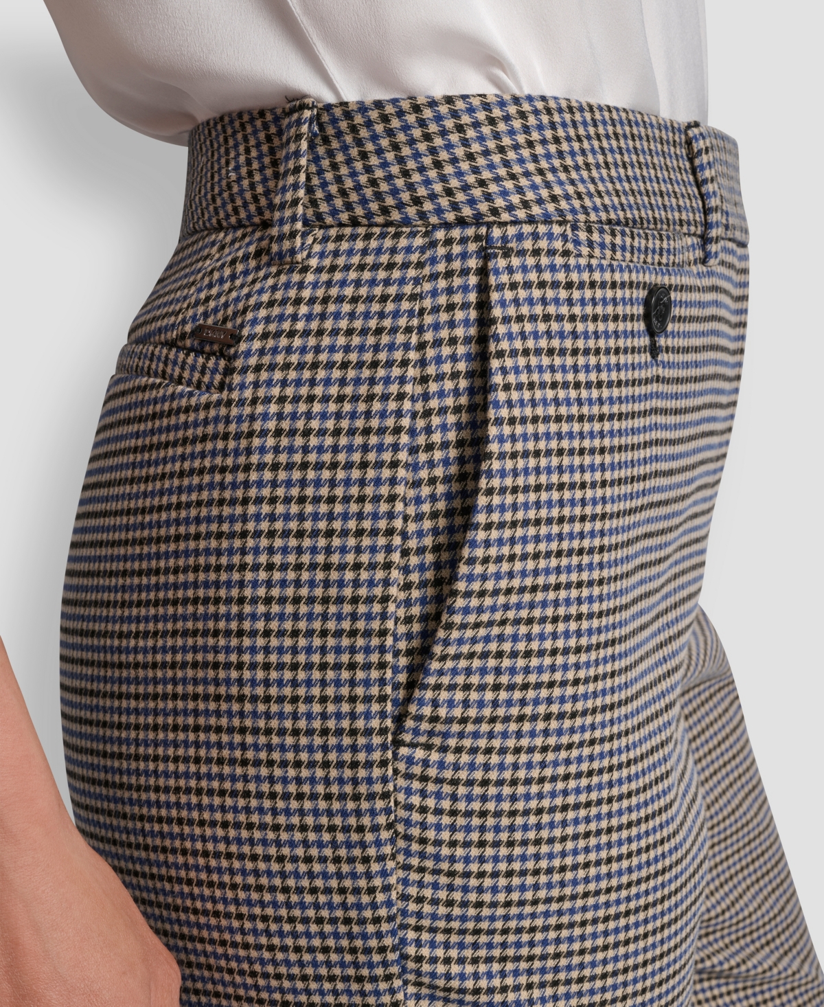 Dkny Petite Houndstooth Ankle Pants In Gray
