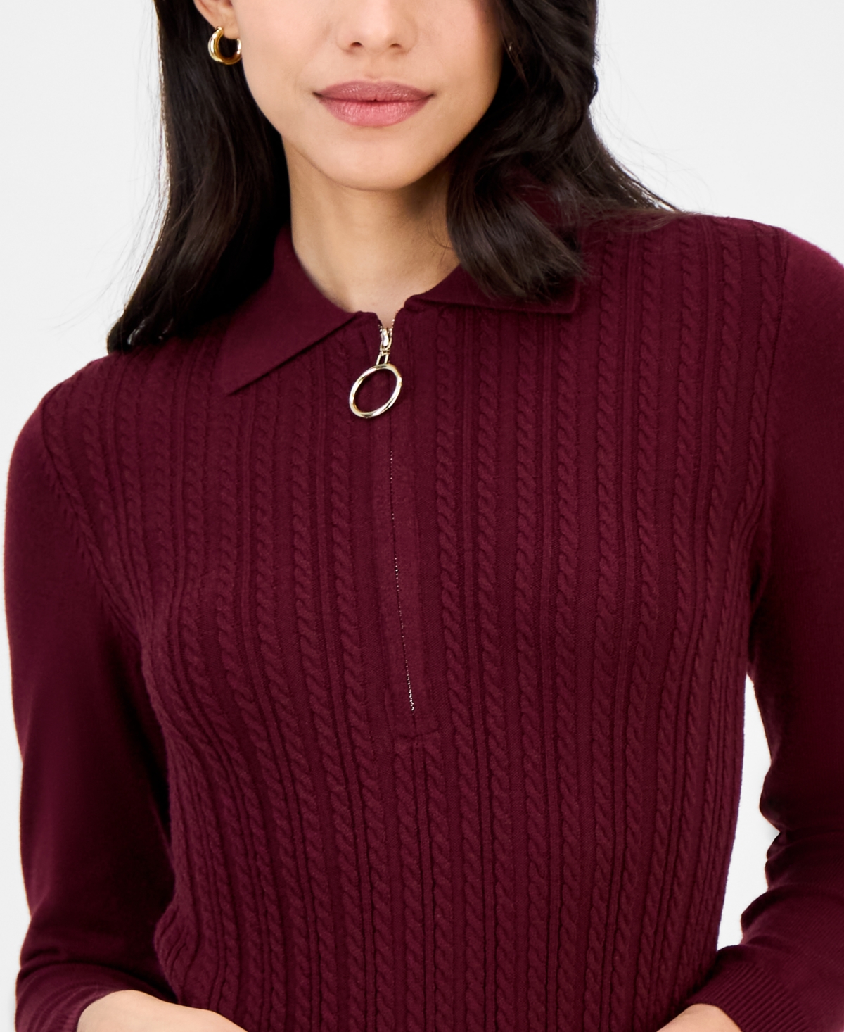 Robbie Bee Petite Cable-Knit Half-Zip Sweater Dress