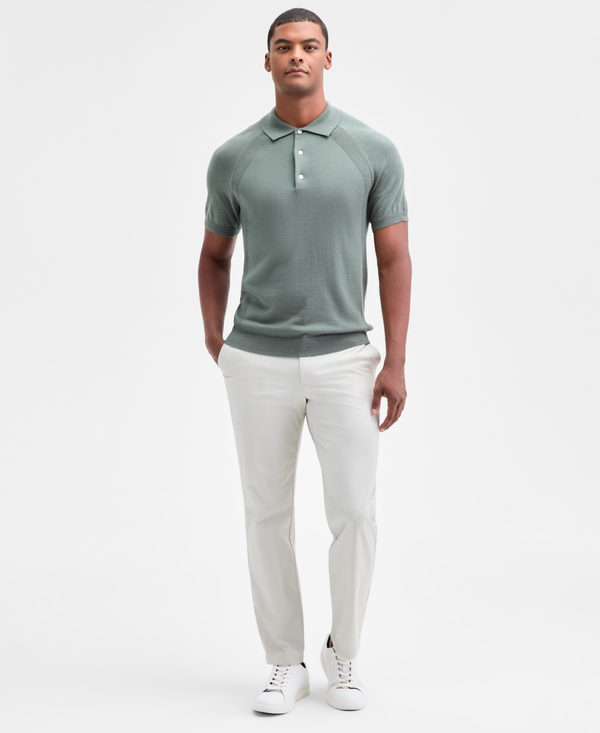 Alfani Men's Short Sleeve Textured Polo Sweater, Macy's Exclusive In Green