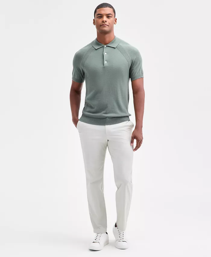 Men's Short Sleeve Textured Merino Polo Sweater - thumbnail 8
