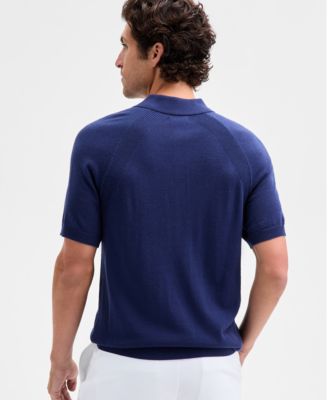 Men's Short Sleeve Textured Merino Polo Sweater