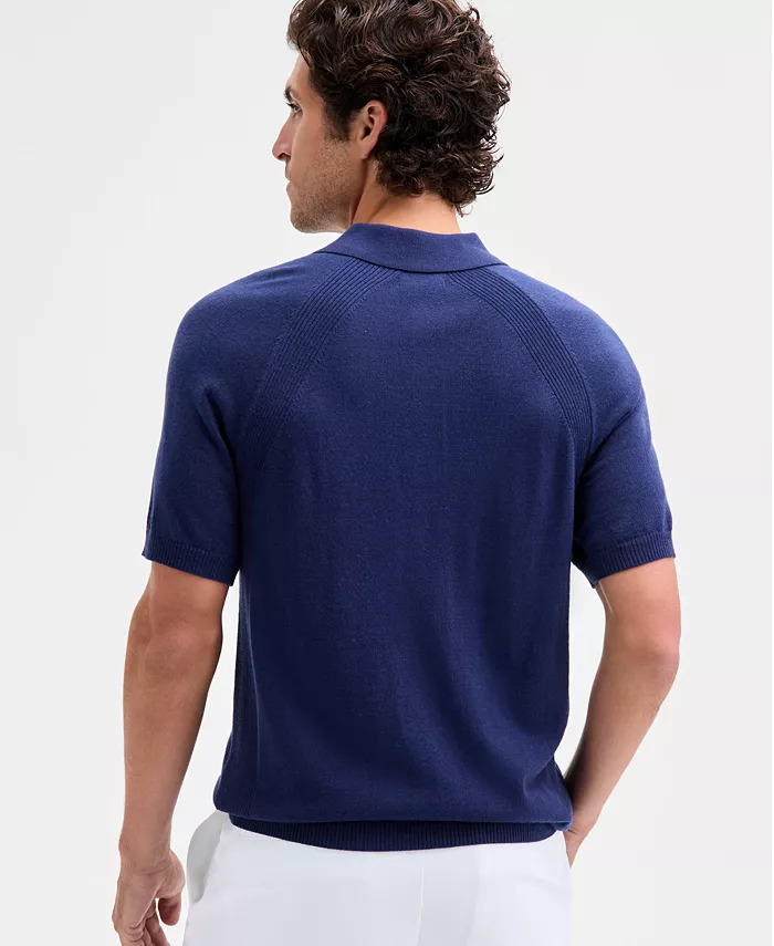 Men's Short Sleeve Textured Merino Polo Sweater - thumbnail 2