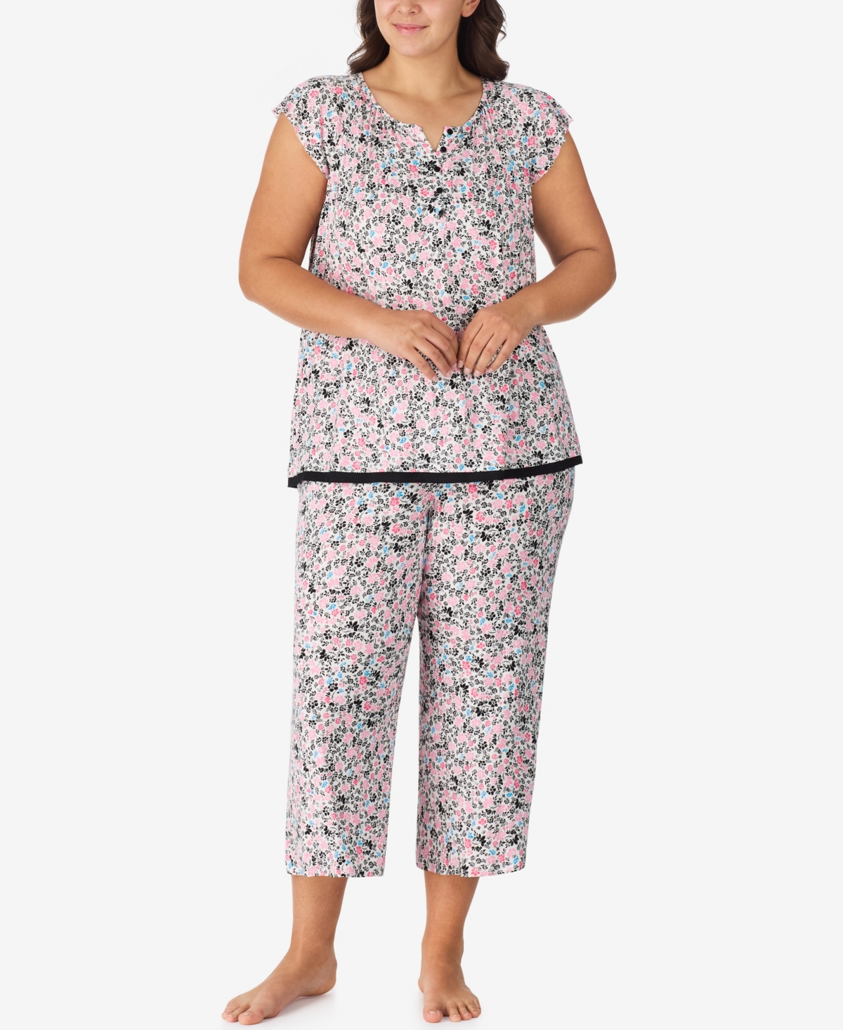 Ellen Tracy Plus Size Short Sleeve Cropped Pajama Set In Multi