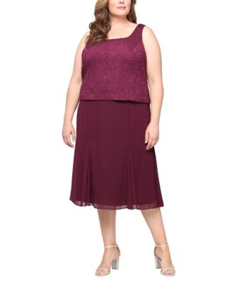 Plus Size Tea Length Textured Jacquard 3/4-Sleeve Midi Jacket Dress