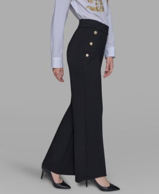 Women's Side-Button Wide-Leg Ponte Pants
