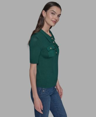 Women's Short-Sleeve Button-Front Sweater