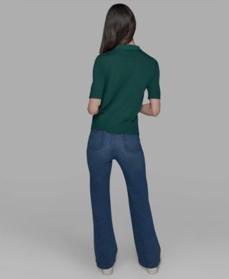 Women's Short-Sleeve Button-Front Sweater