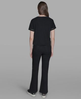 Petite Crystal Bow V-Neck Knit Top