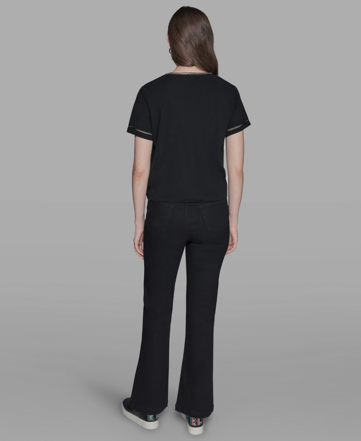 Karl Lagerfeld Women's Sparkle-bow V-neck Knit Top In Black