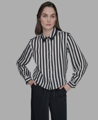 KARL LAGERFELD PARIS - Women's Button-Front Striped Shirt