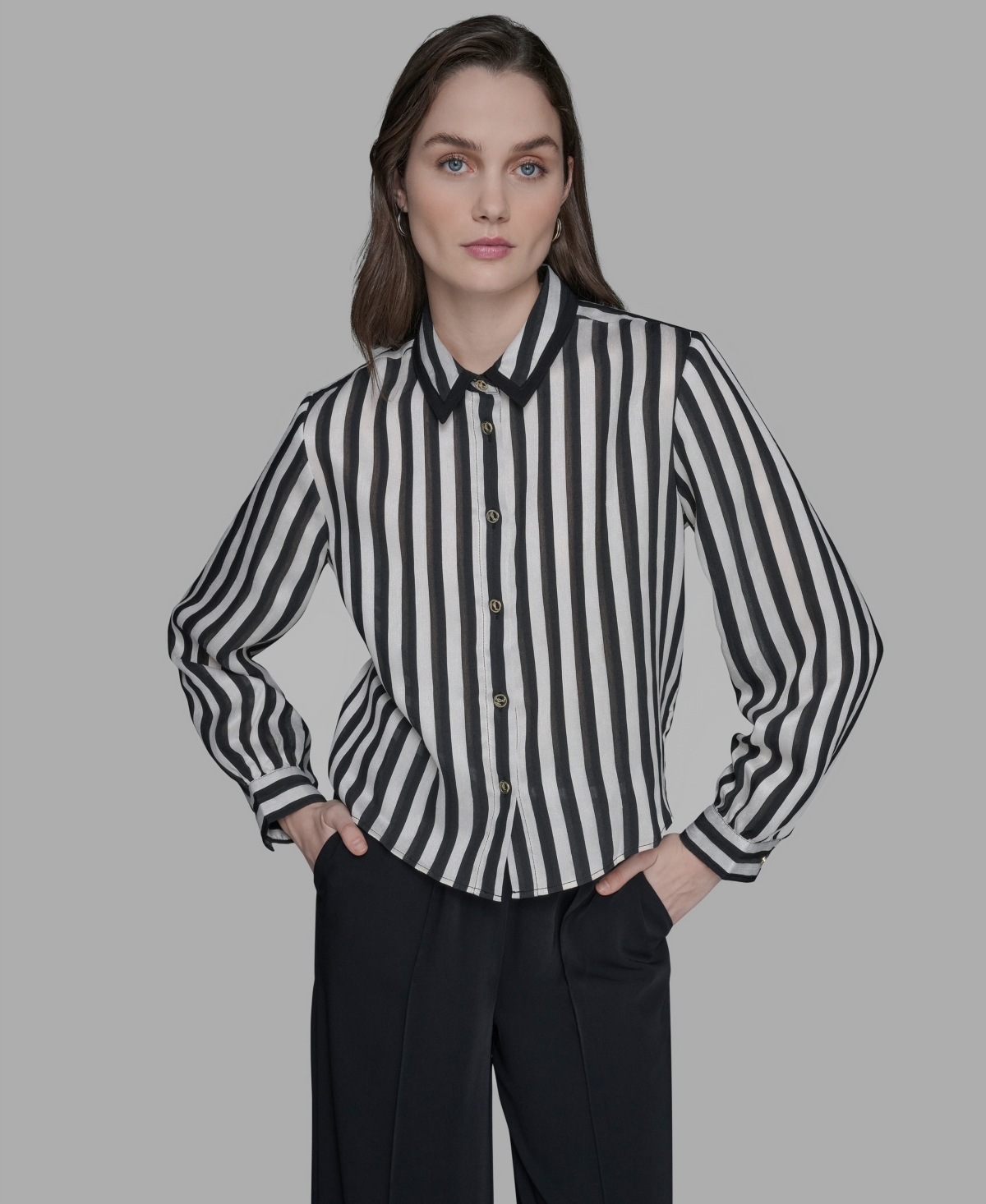 Karl Lagerfeld Women's Button-front Striped Shirt In Multi
