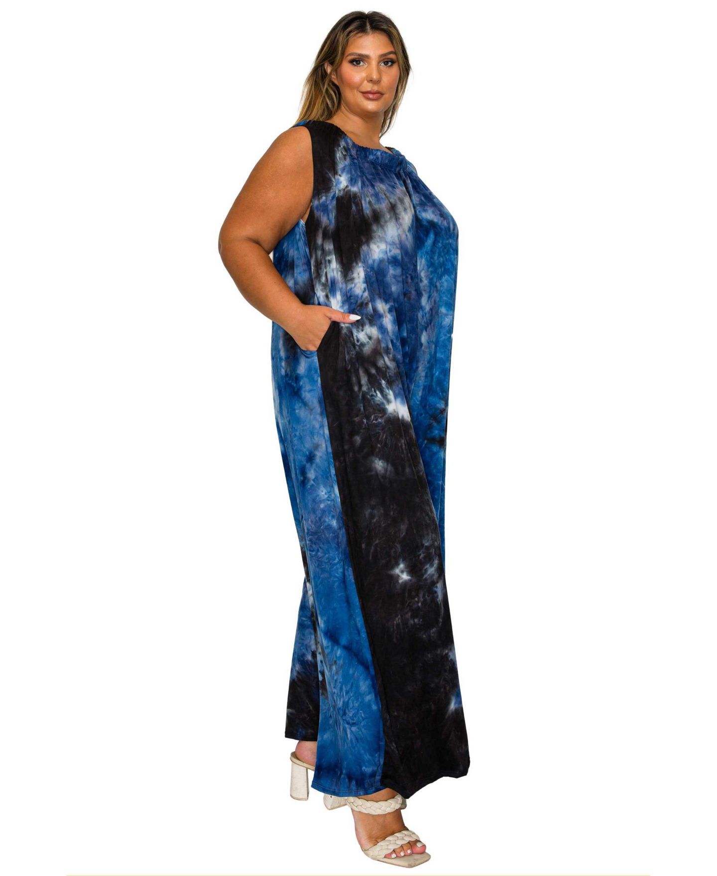 Женский комбинезон L I V D Plus Size Pax Tie Dye Pocket Jumpsuit, цвет: Тёмно-синий королевский синий серый — фото 2