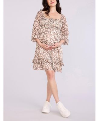 Women's Smocked Babydoll Long Sleeve Mini Dress - Motherhood Maternity