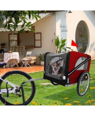 Red Breathable Mesh Dog Cart with 3 Entrances Folding Pet Carrier Wagon Bicycle Carrier for Medium and Small Sized Dogs