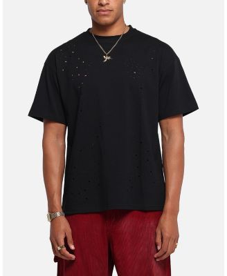 Men's Distressed T-Shirt, Black - L