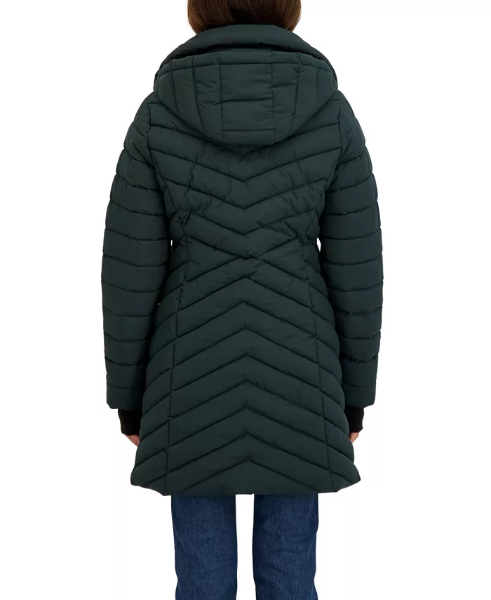 Women's 3/4 Hooded Stretch Puffer with Bib - thumbnail 2