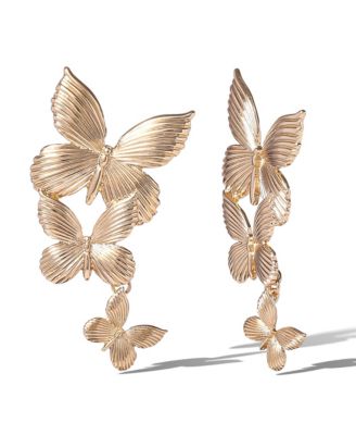 Cascading Butterfly Drop Earrings in Gold-Tone