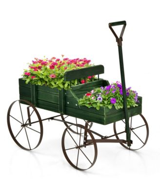 24.5'' x 13.5'' x 24'' Garden Plant Planter Wooden Wagon Planter W/ Wheel Garden Yard