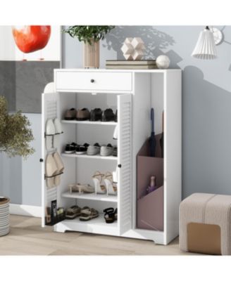 Shoe Storage Cabinet with Shutter Doors & Drawer - Slim Shoe Rack Organizer for Entryway