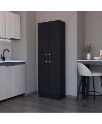 Vanirror Black Pantry Cabinet, Space-Saving Kitchen Storage with Four Doors & Adjustable Shelves, Freestanding Organizer